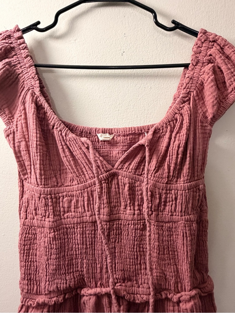 Smocked Square-Neck Tunic Top in Dusty Rose